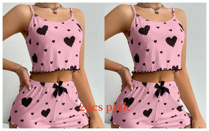 Women’s Love Print Pajama Set – Tank & Shorts