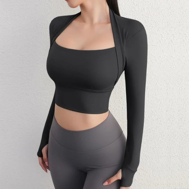 Women’s Fitness Crop Top – Breathable Gym Long-Sleeve