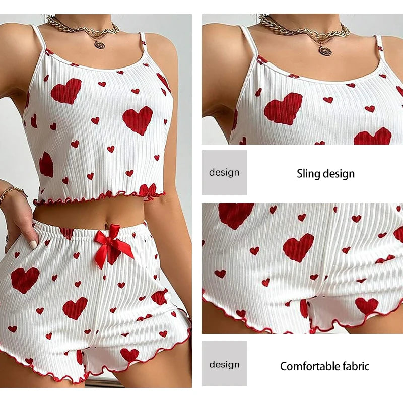 Women’s Love Print Pajama Set – Tank & Shorts