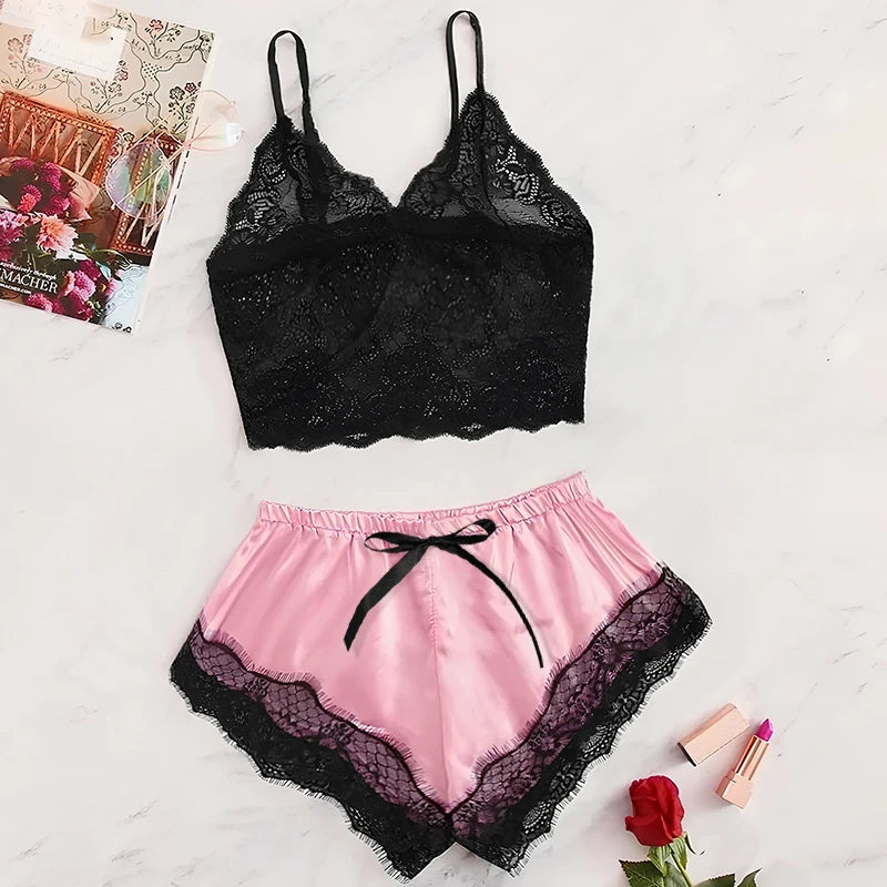Women’s Lace Pajama Set – Cami & Shorts