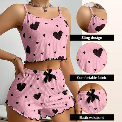 Women’s Love Print Pajama Set – Tank & Shorts