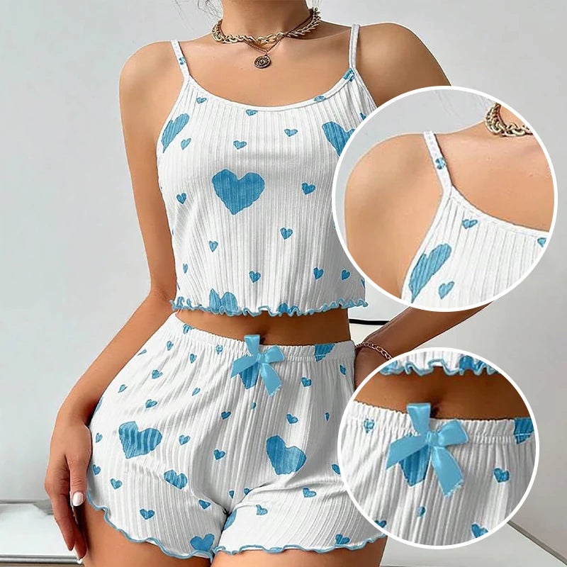 Women’s Love Print Pajama Set – Tank & Shorts