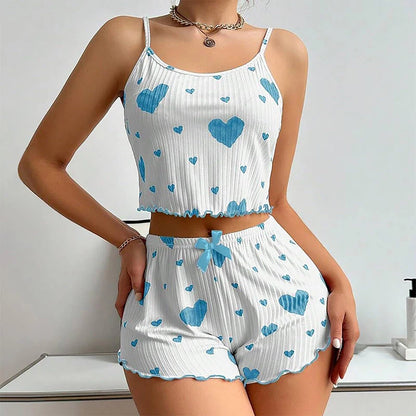 Women’s Love Print Pajama Set – Tank & Shorts