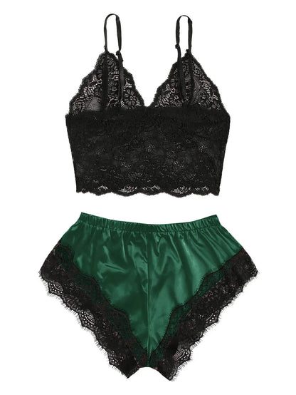 Women’s Lace Pajama Set – Cami & Shorts