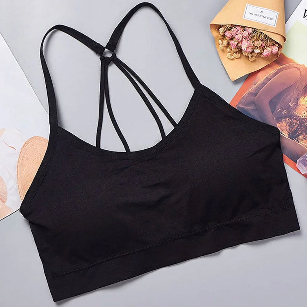 Women’s Wireless Yoga Bra – Padded Comfort with Strap Detail