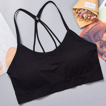 Women’s Wireless Yoga Bra – Padded Comfort with Strap Detail