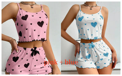 Women’s Love Print Pajama Set – Tank & Shorts