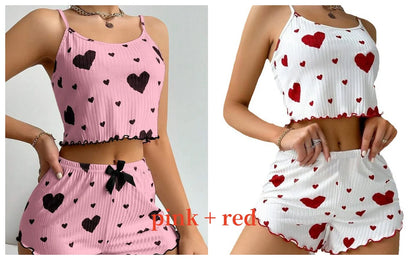 Women’s Love Print Pajama Set – Tank & Shorts