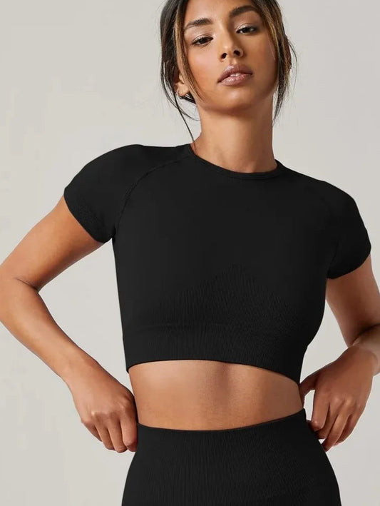 Seamless Short Sleeve Yoga Shirt – Stylish Women’s Fitness Top | Ailune