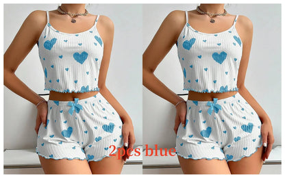 Women’s Love Print Pajama Set – Tank & Shorts