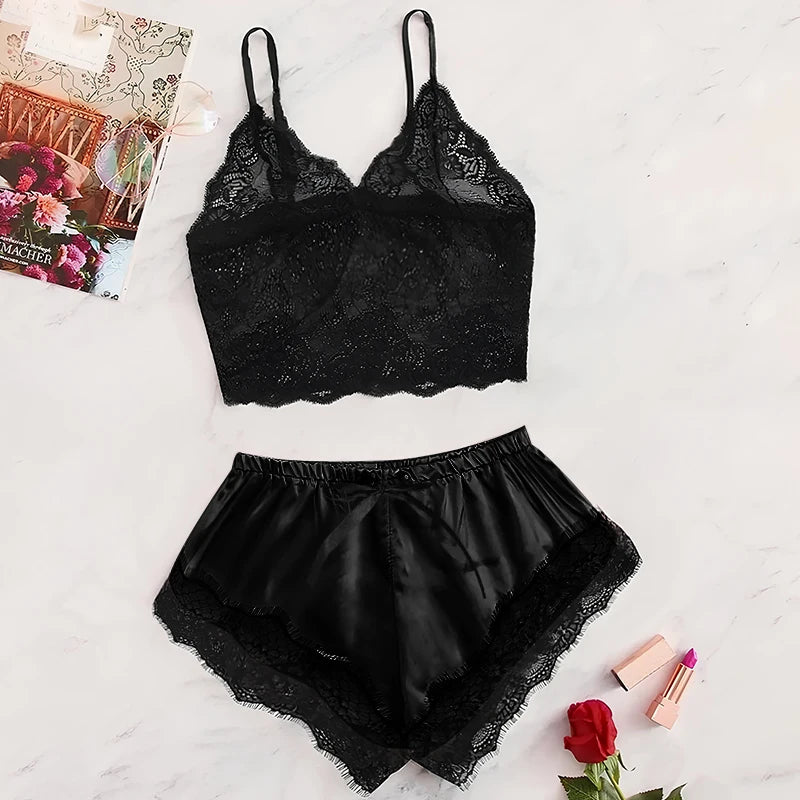 Women’s Lace Pajama Set – Cami & Shorts