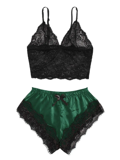 Women’s Lace Pajama Set – Cami & Shorts