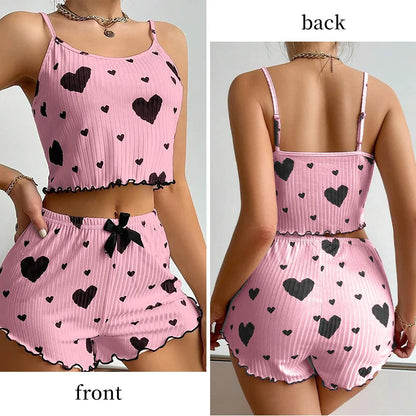 Women’s Love Print Pajama Set – Tank & Shorts