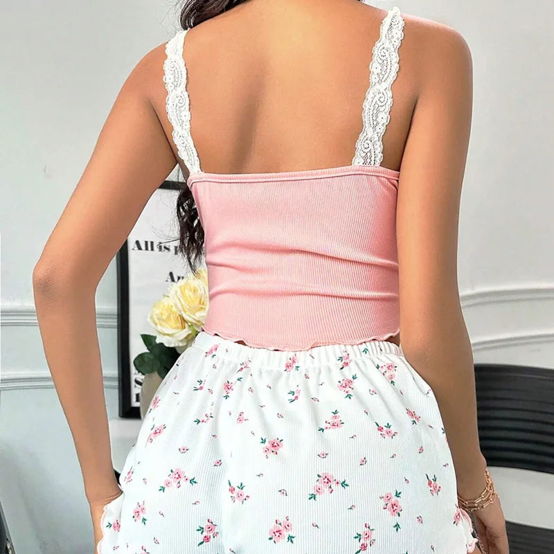 Ailune Women’s Lace Camisole & Shorts Set – Elegant Two-Piece Summer Sleepwear