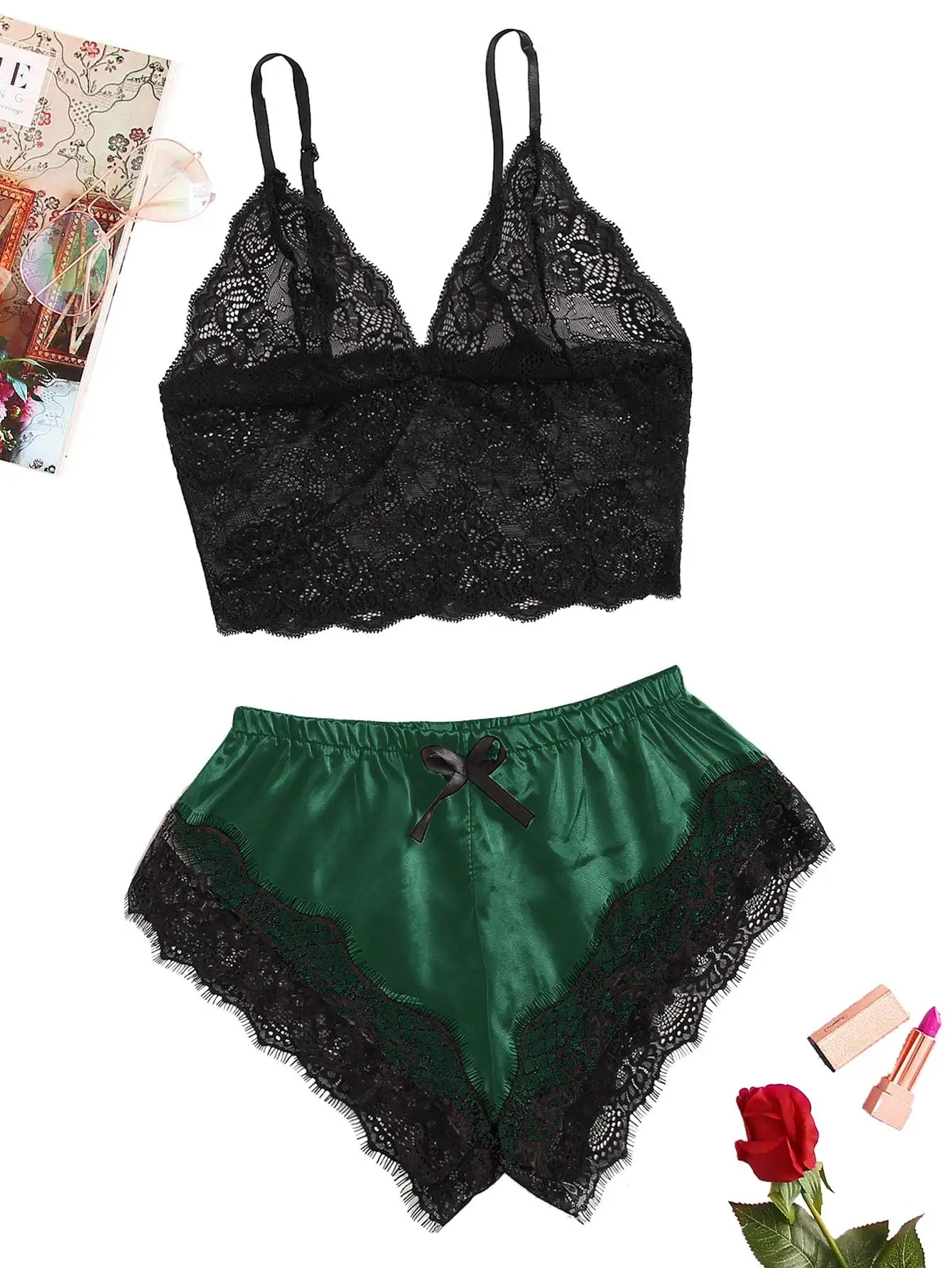 Women’s Lace Pajama Set – Cami & Shorts
