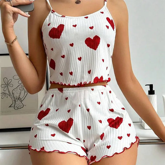 Women’s Love Print Pajama Set – Tank & Shorts