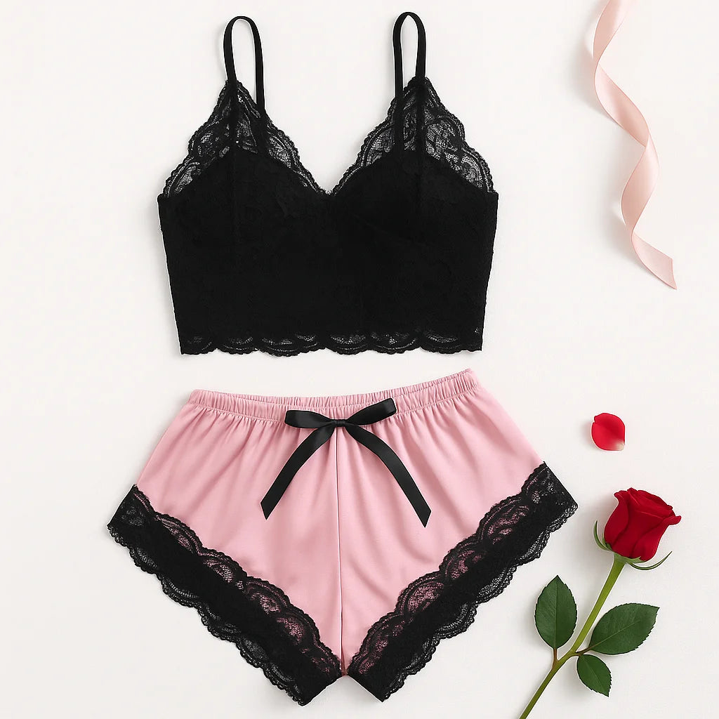 Women’s Lace Pajama Set – Cami & Shorts