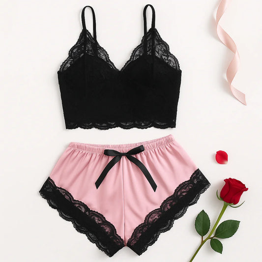 Women’s Lace Pajama Set – Cami & Shorts