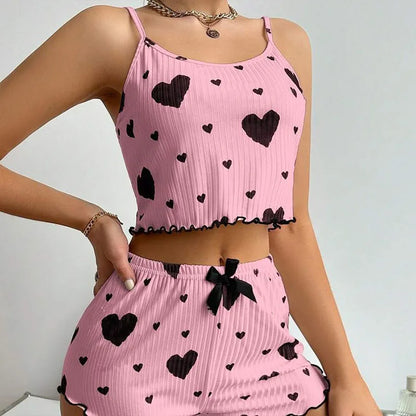 Women’s Love Print Pajama Set – Tank & Shorts